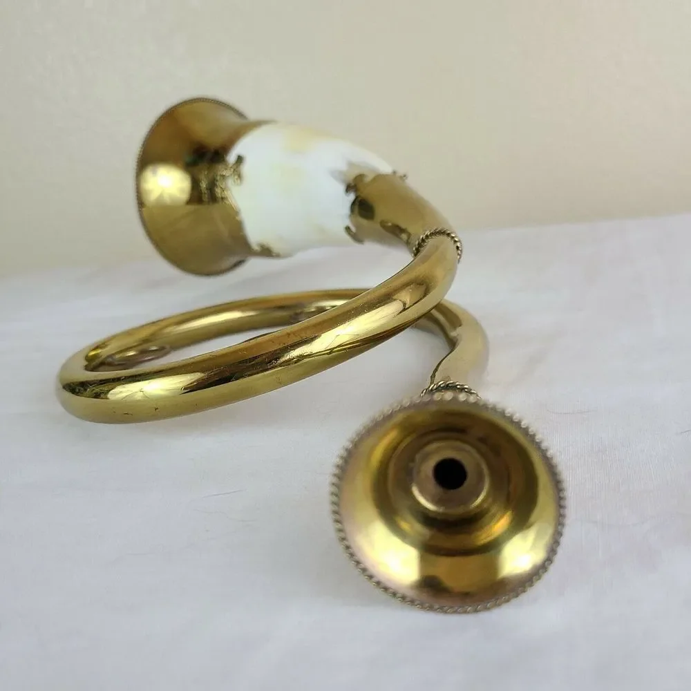 VINTAGE French Fox Hunting Blowing‎ Horn Cow Steer Bovine Bull Brass Finger Hold